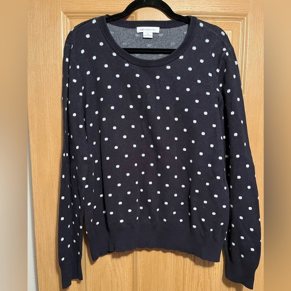 Liz Claiborne Navy and White Polka Dot Classic Sweater - Picture 2 of 8
